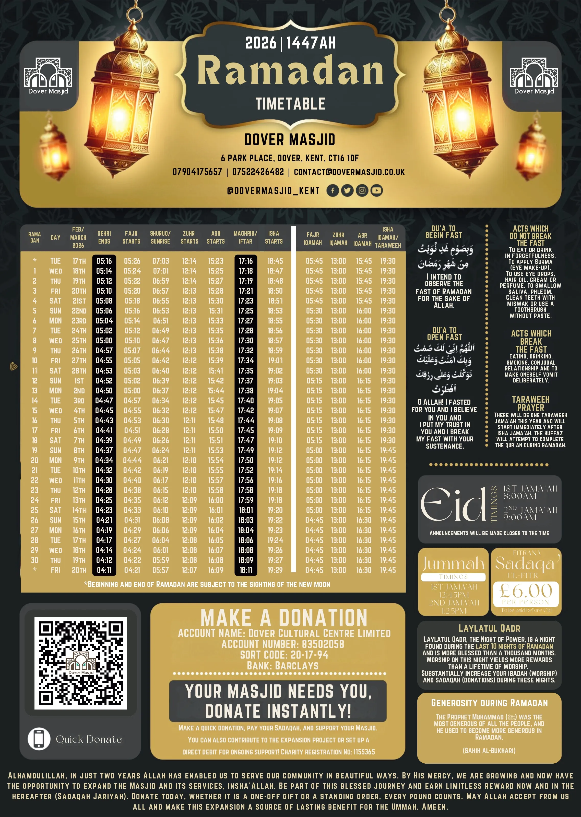 2026 Dover Prayer Timetable