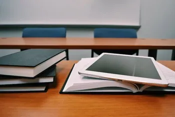 school desk books
